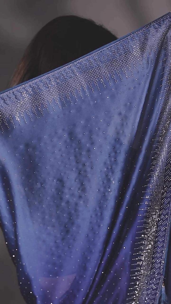 Royal Blue Stonework Satin Designer Saree
